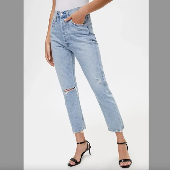 AGOLDE Riley High-waisted Cropped Jeans - Picture 1 of 11